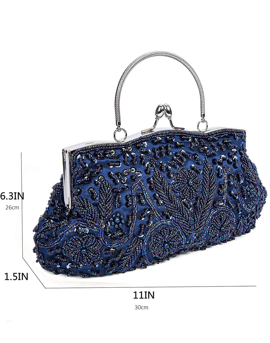 Navy Blue Beaded Evening Bag – PolliAmore