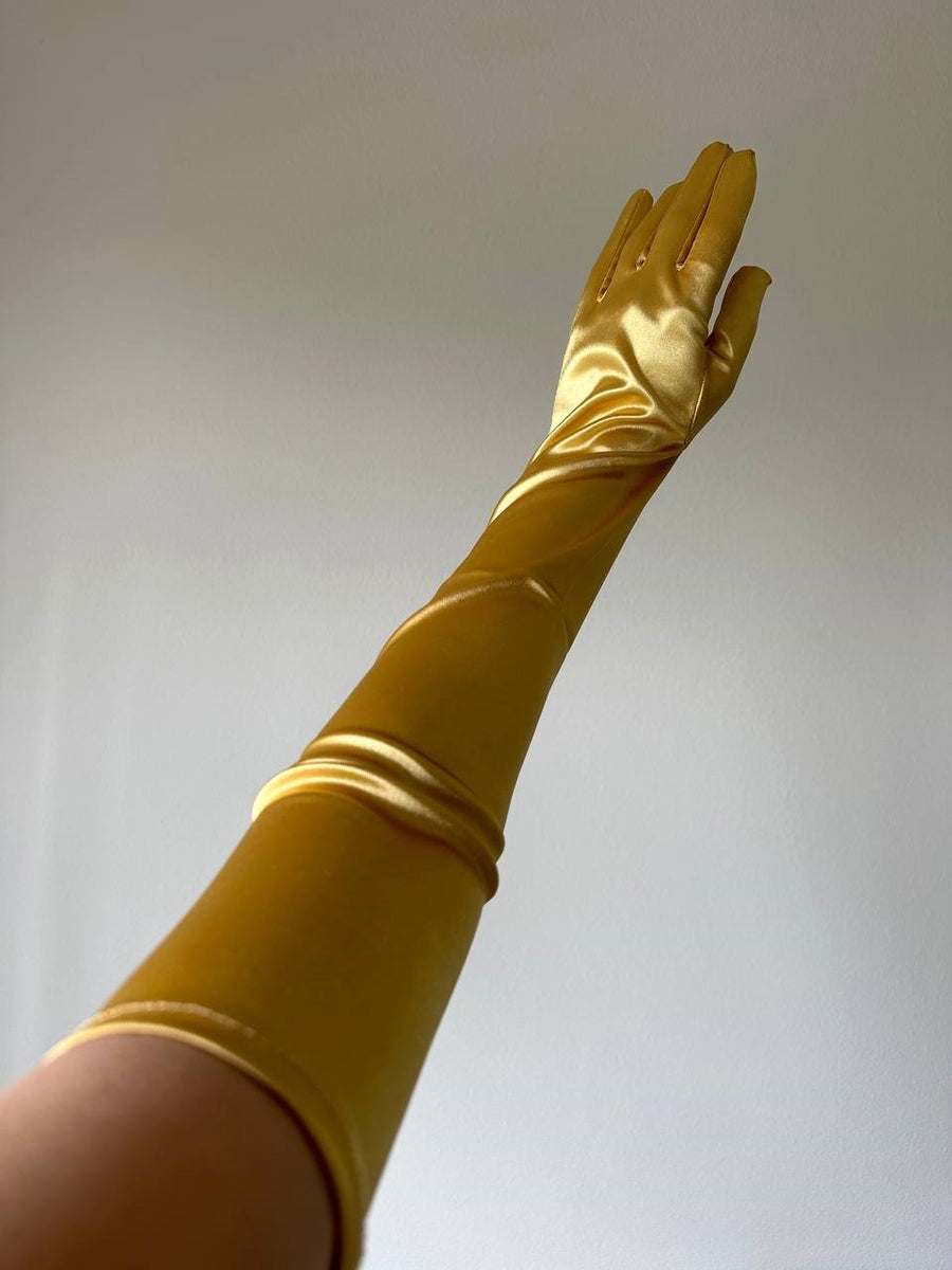 Gold Long Satin Gloves  PolliAmore
