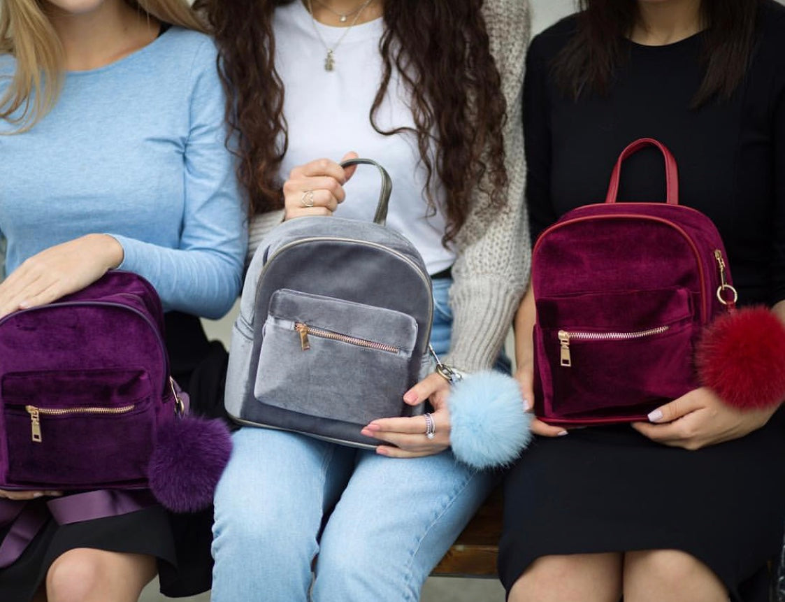 Purple velvet backpack hotsell