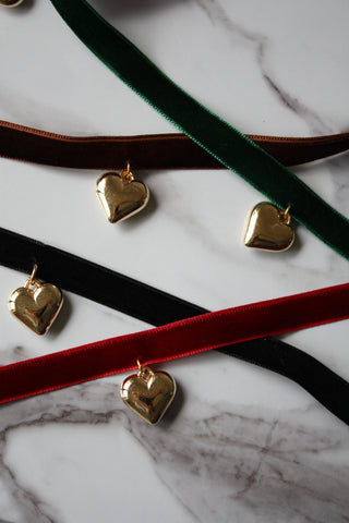 Velvet Choker with a Gold Heart