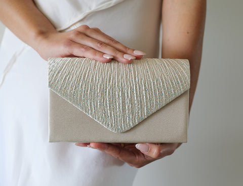 Champagne Satin Evening Clutch