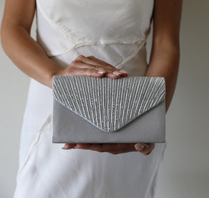 Silver Satin Evening Clutch