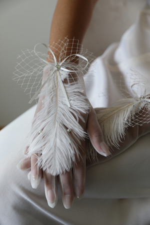 Wedding Gloves with Feathers