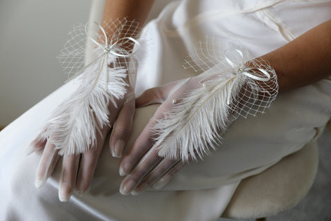 Wedding Gloves with Feathers