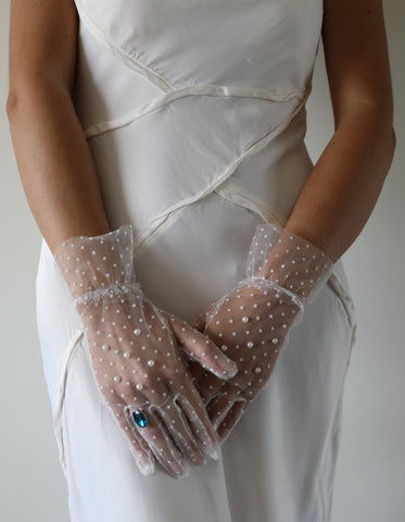 Polka Dot Gloves with a Blue Stone