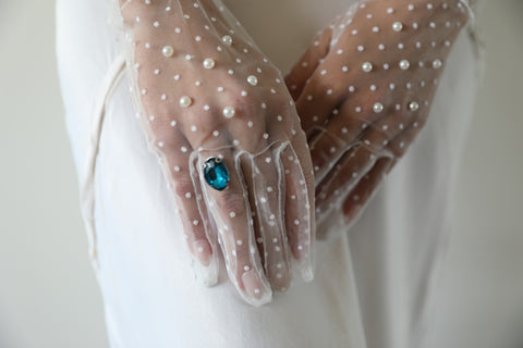 Polka Dot Gloves with a Blue Stone