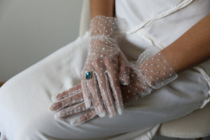 Polka Dot Gloves with a Blue Stone