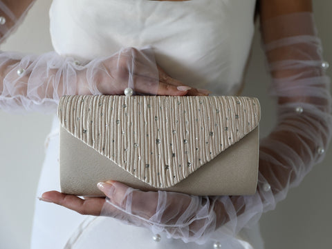 Champagne Satin Evening Clutch