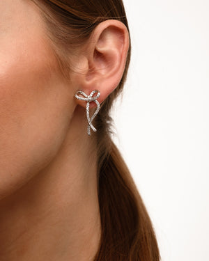 Silver Crystal Bow Earrings