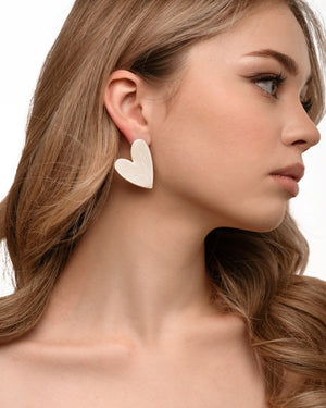 White Heart Earrings