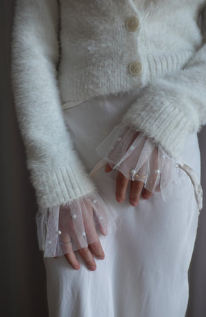 White Wrist Cuffs with Pearls