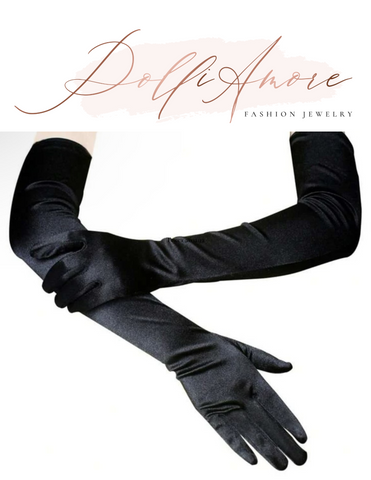 Black Long Satin Gloves