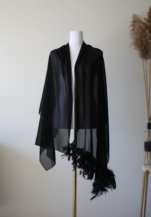 Black Stole with Feathers