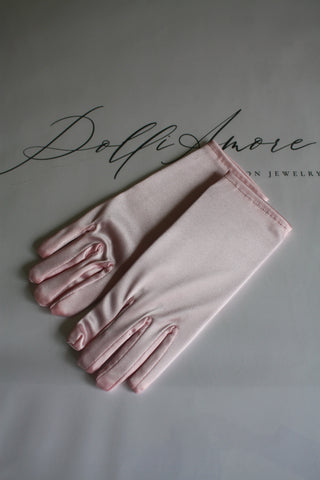 Short Pink Satin Gloves