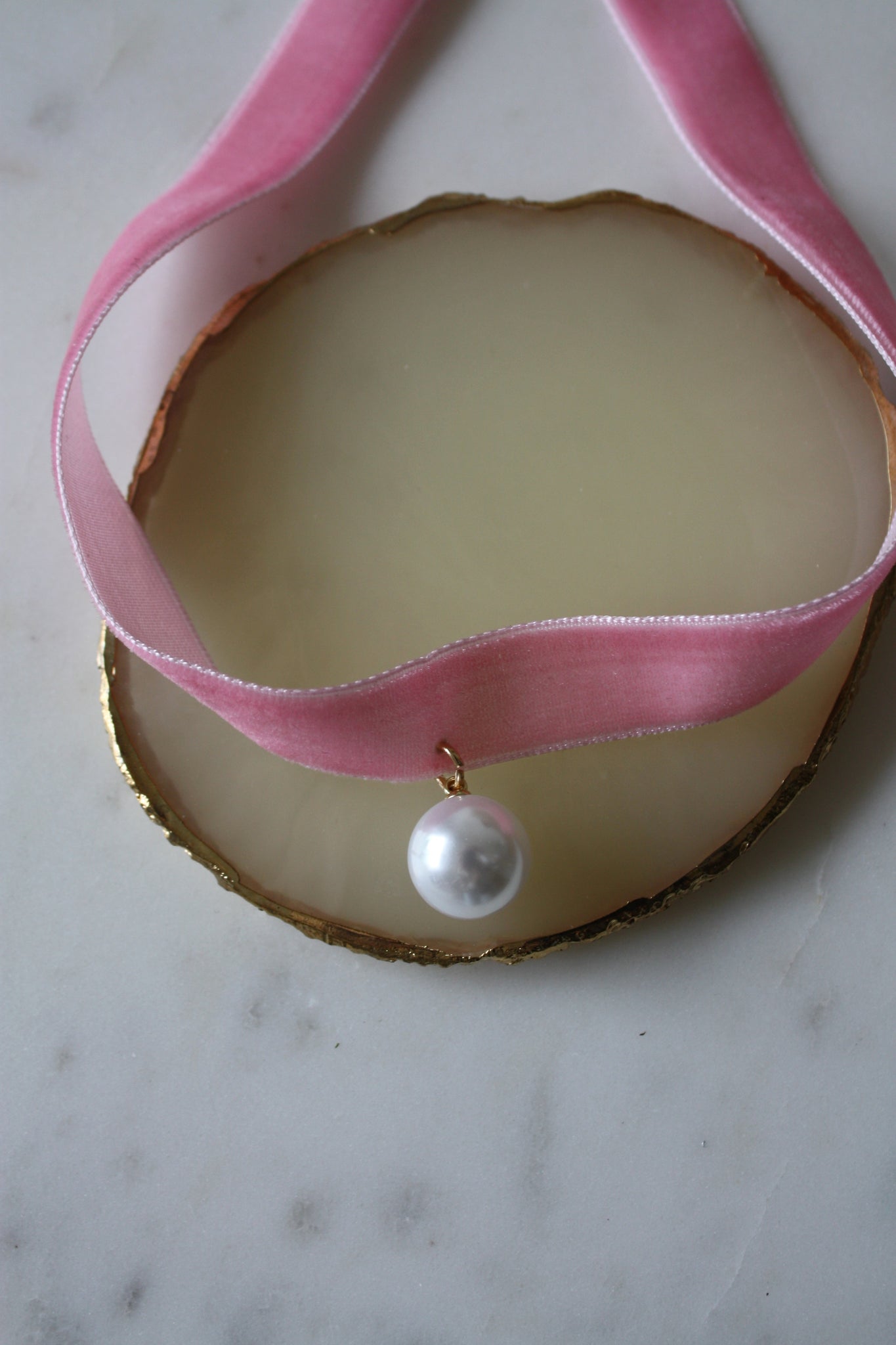 Baby Pink Velvet Choker With a Pearl