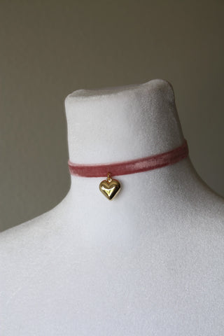 Velvet Choker with a Gold Heart