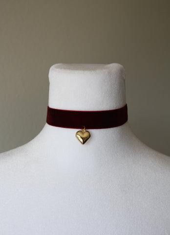 Velvet Choker with a Gold Heart