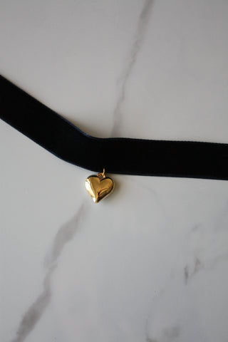 Velvet Choker with a Gold Heart