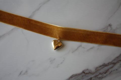 Velvet Choker with a Gold Heart