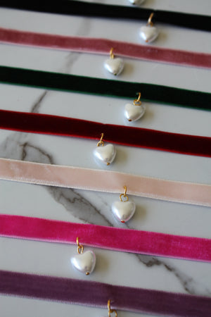 Velvet Choker with a Pearl Heart