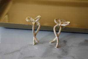 Gold Crystal Bow Earrings