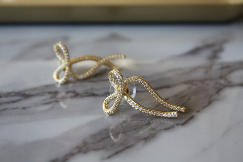 Gold Crystal Bow Earrings