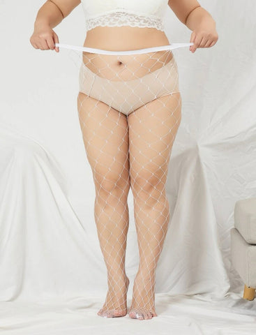 Plus Size White Fishnet Pantyhose