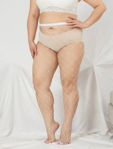 Plus Size White Fishnet Pantyhose