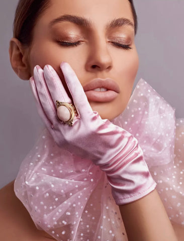 Short Pink Satin Gloves