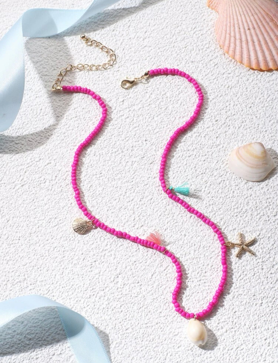 Pink Necklace with Seashells