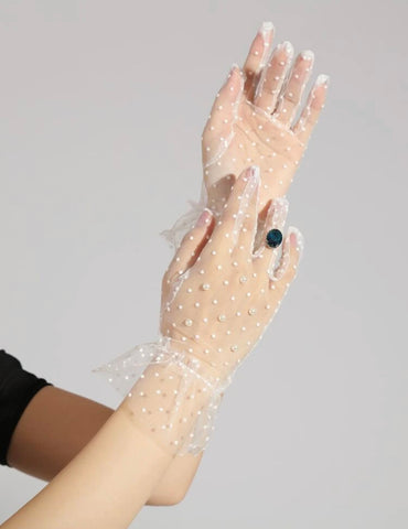 Polka Dot Gloves with a Blue Stone