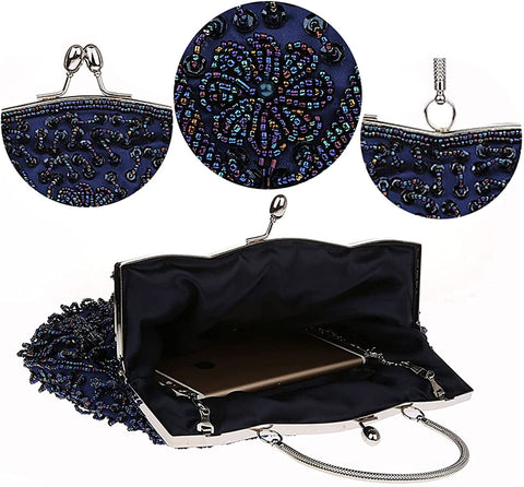 Navy Blue Beaded Evening Bag