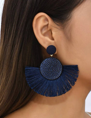 Navy Blue Tassel Earrings