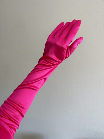 Hot Pink Long Satin Gloves