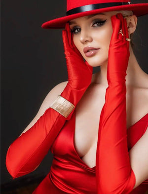 Long Red Satin Gloves