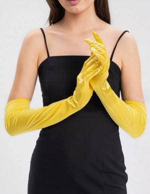 Yellow Long Satin Gloves