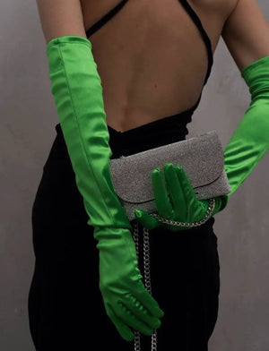 Green Long Satin Gloves