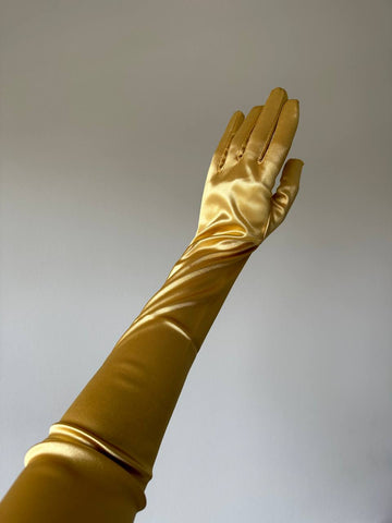 Gold Long Satin Gloves