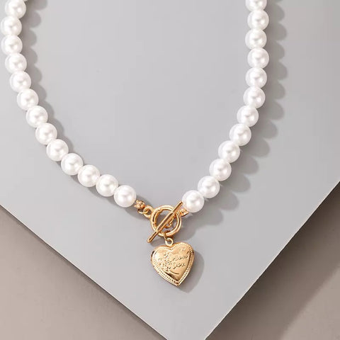 Heart Medallion Pearl Necklace
