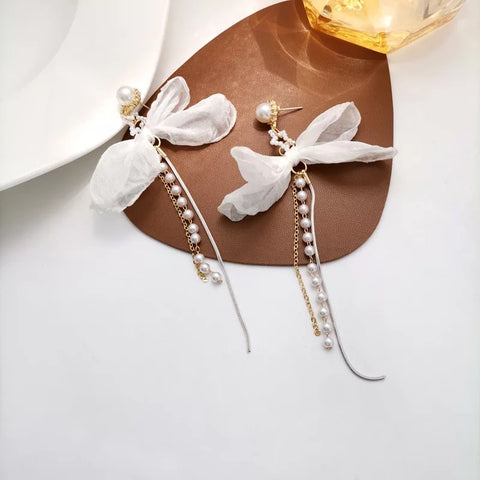 White Bow Earrings