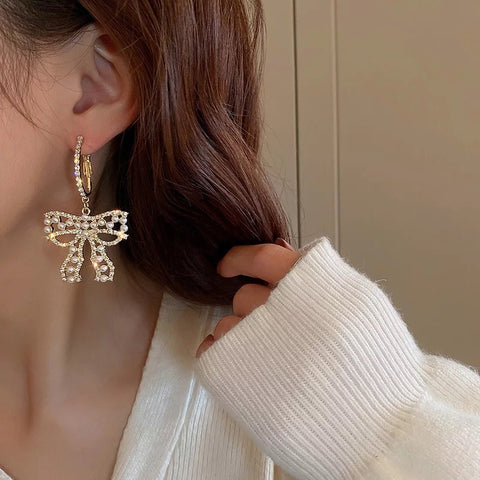 Gold Pearl Bow Earrings